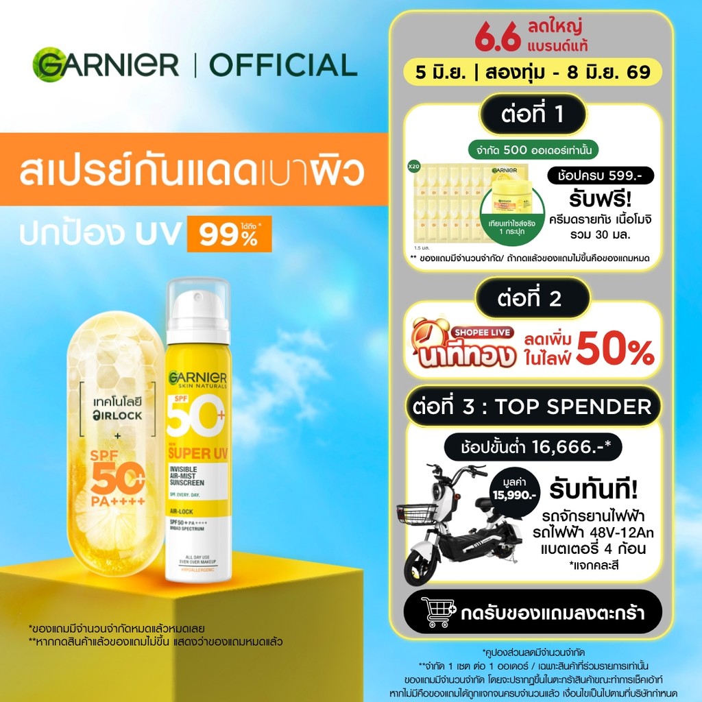 การ์นิเย่ สเปรย์กันแดด ซุปเปอร์ ยูวี อินวิซิเบิ้ล แอร์-มิซ ซันสกรีน GARNIER SUPER UV INVISIBLE AIR-MIST SUNSCREEN