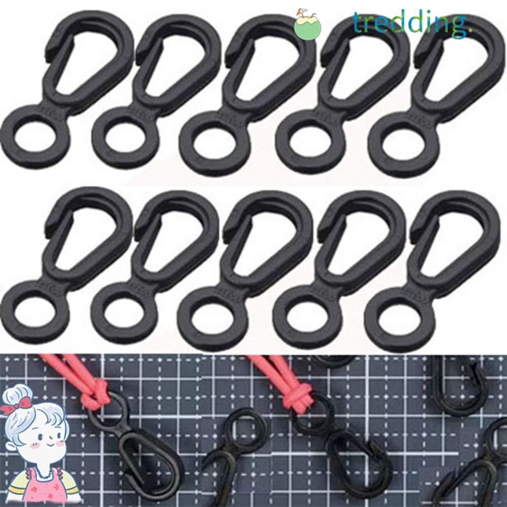 TREDDING491 10 ชิ้นเครื่องมือกลางแจ้ง, สีดํา POM Carabiner, พวงกุญแจปีนเขาพลาสติก EDC เครื่องมือ