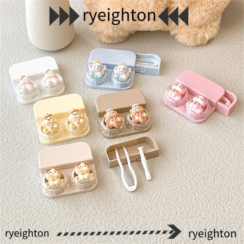 RYEIGHTON คอนแทคเลนส์, กล่องเลนส์ ABS การ์ตูน, แบบพกพาพร้อมแหนบพร้อมก้านดูดลิ้นชักสไตล์เลนส์ท่องเที่