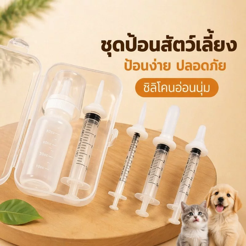 ชุดป้อนสัตว์เลี้ยง ขวดนมลูกแมว ไซริงค์ป้อนยา จุกนมซิลิโคนนุ่ม ลูกแมว ลูกสุนัข ปลอดภัย