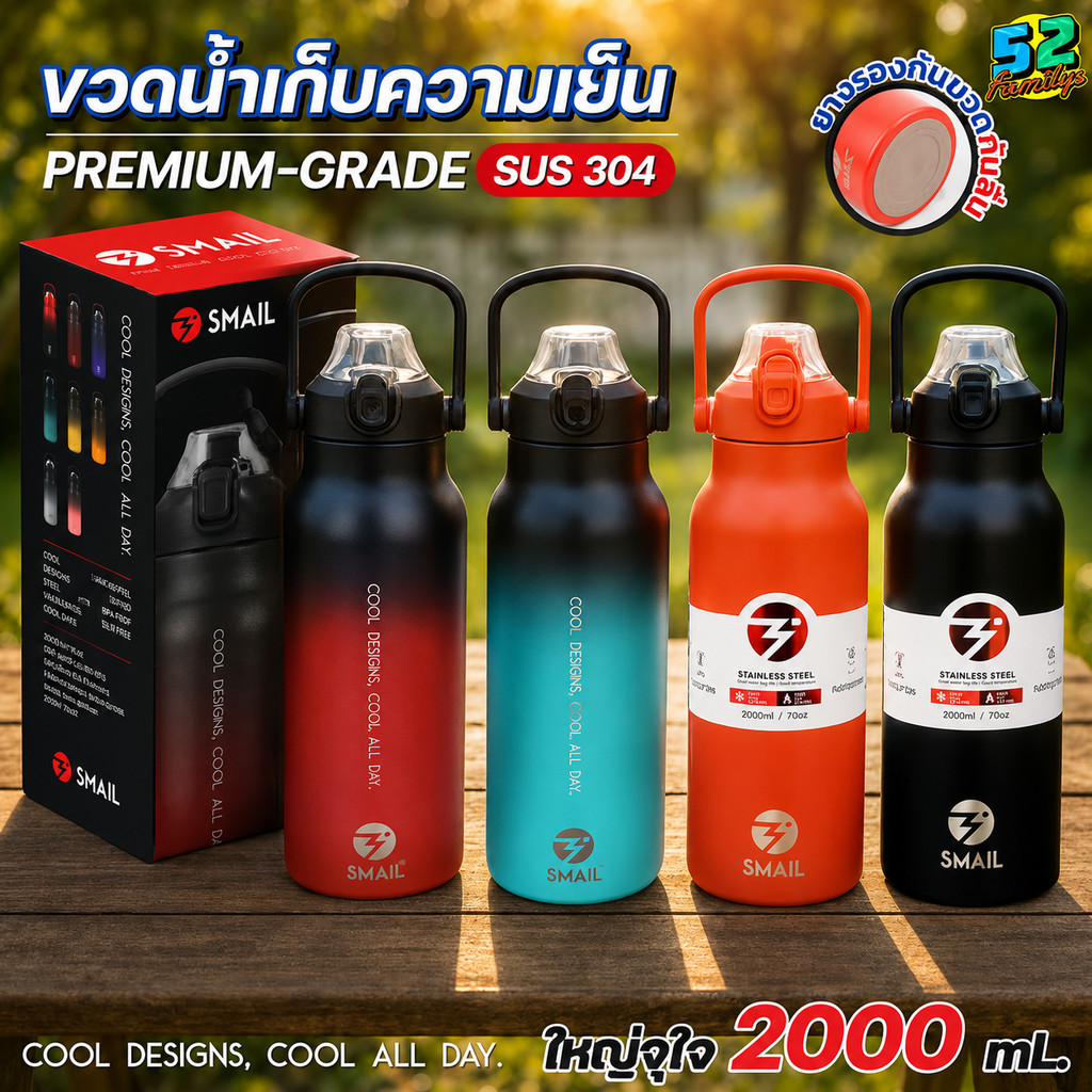ขวดน้ำเก็บความเย็น 2ลิตร/2000ml สีทูโทน สีพื้น ขวดน้ำเก็บอุณหภูมิ สเตนเลส304 กระบอกน้ำพกพา เก็บอุณหภูมิได้ยาวนาน