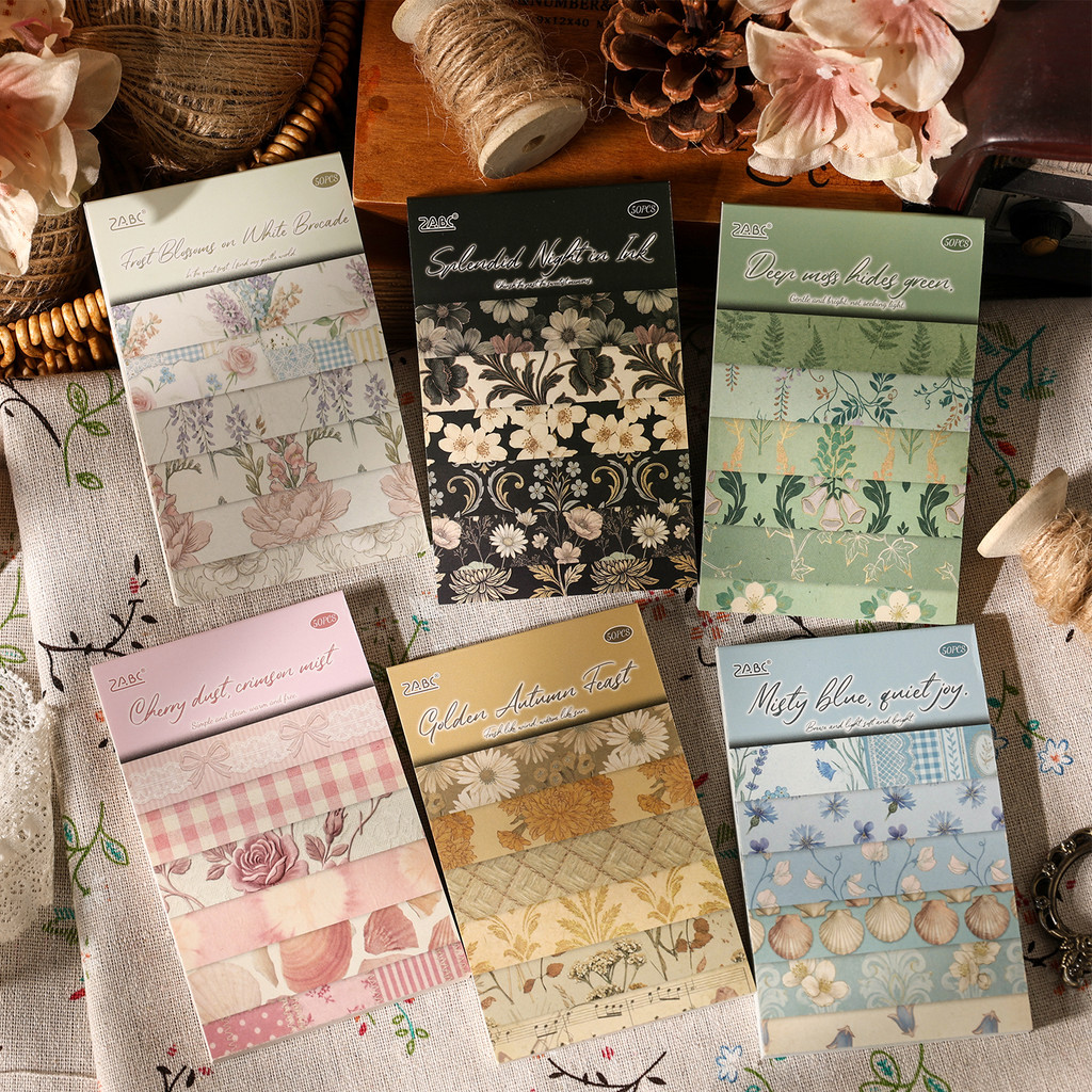QOUZMO 50PCS Vintage Botanicalสมุดภาพ 67105mm Clear Breeze น้ําหนักเบา Junk Journal Collage Paper