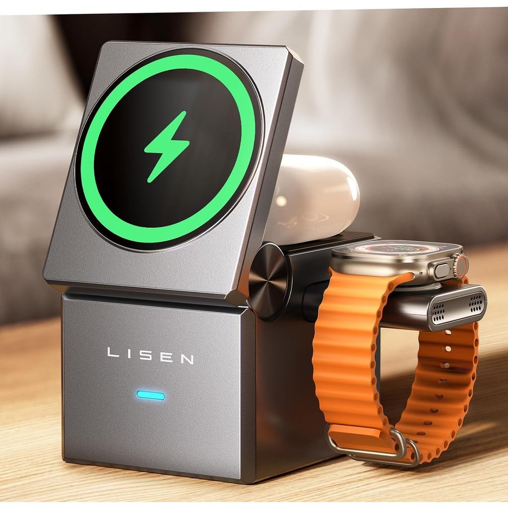 LISEN Qi2 Magsafe Charger Stand 3 in 1 สถานีชาร์จสําหรับ Apple iPhone และนาฬิกาสถานีชาร์จสําหรับ 15W