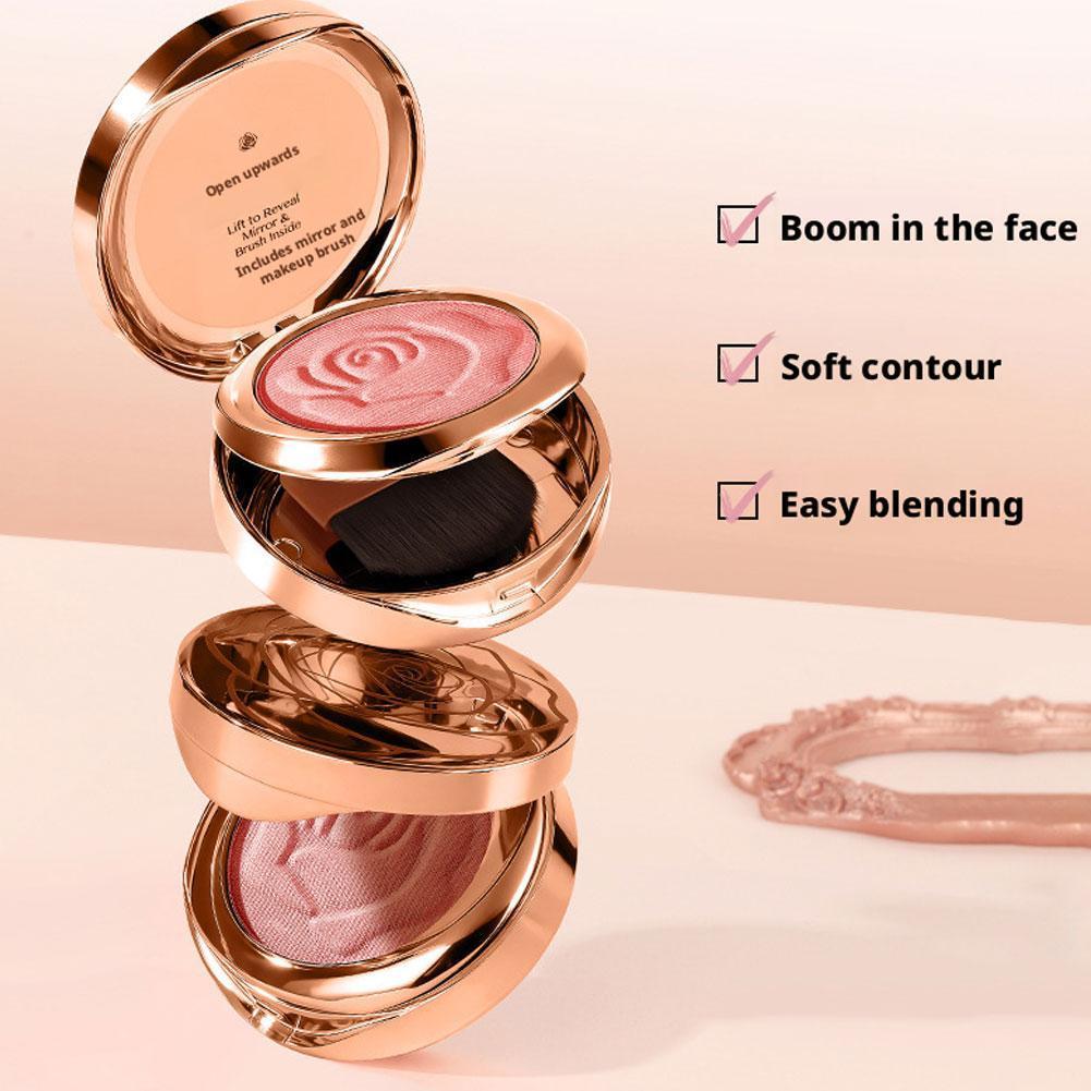 Double Layer Blush Powder พร้อมแปรง Rose ลายนูน Glow Blush Palette B5y8