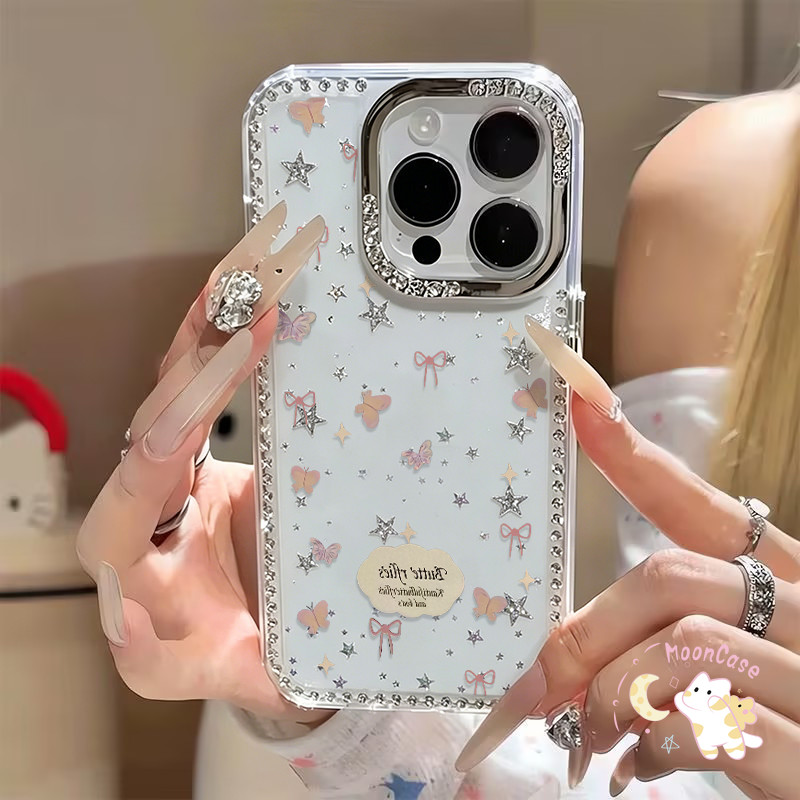เคสโทรศัพท์โปร่งใสสําหรับ iphone 16 17 15 14 PRO MAX 11 13 12 PRO MAX 16e XR X XS 7 8 Plus Glitter เพชรฝาครอบ