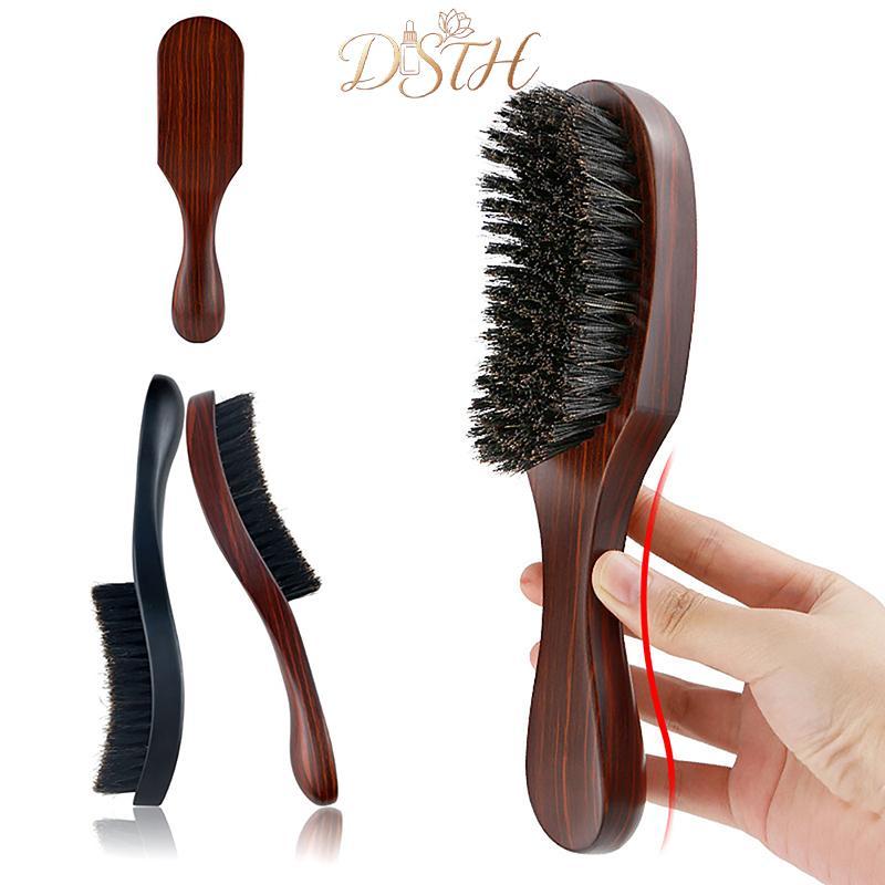 DSTH ไม้ Handle Boar Bristle แปรงทําความสะอาด Hairdressing ผู้ชายเคราแปรง Anti Static ตัดผมผมจัดแต่งทรงผมเครื่องมือโกนหนวด HOT