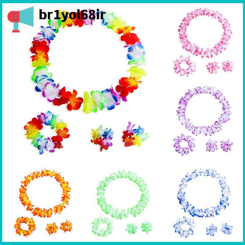 Br1yol68ir 4ชิ้นฮาวายดอกไม้ประดิษฐ์ Leis สร้อยคอแถบคาดศีรษะสำหรับปาร์ตี้ชายหาด