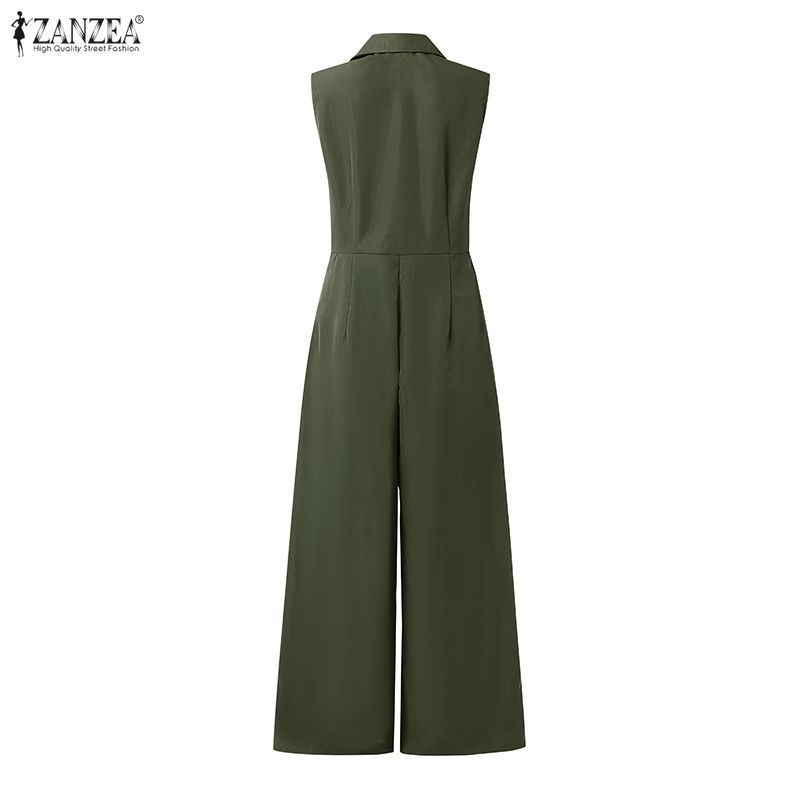 ZANZEA ผู้หญิงสํานักงานอย่างเป็นทางการเกาหลี OL Notch Lapel Double-Button แขนกุดขากว้าง Elegant Jumpsuits — صورة 8