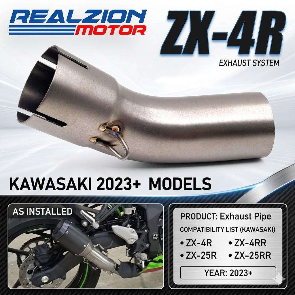 REALZION รถจักรยานยนต์ไอเสียท่อกลางสําหรับ KAWASAKI Ninja ZX-4R ZX-4RR ZX-25R ZX-25RR (2023+)