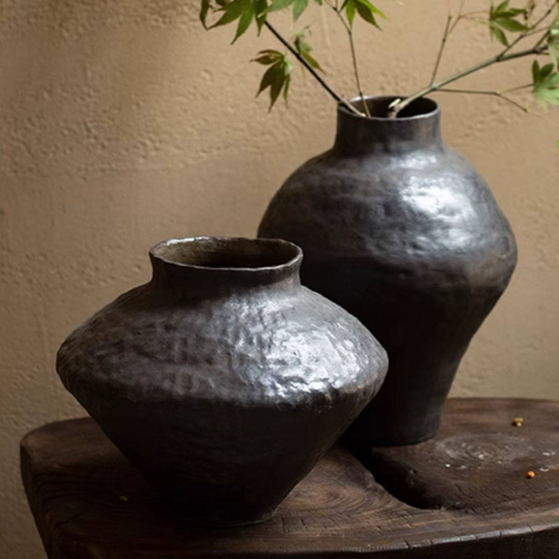 สไตล์วินเทจ Zen แจกันเซรามิก Rustic Wabi Sab ดอกไม้สําหรับห้องนั่งเล่นโต๊ะรับประทานอาหาร Decor
