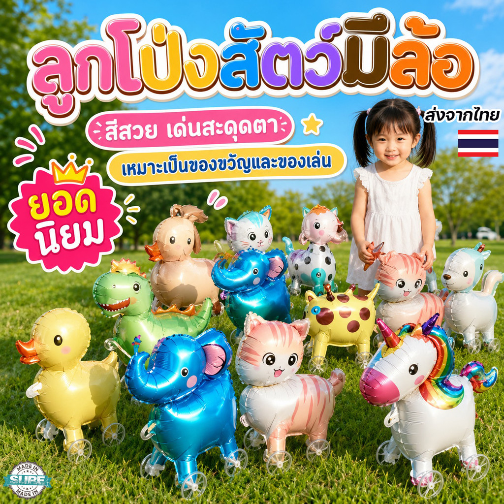 ลูกโป่งสัตว์การ์ตูนมีล้อ แบบเป่าลม ขนาดเล็กน่ารัก มีหลายลาย เหมาะสำหรับเด็กเล่นและตกแต่งงานเลี้ยง
