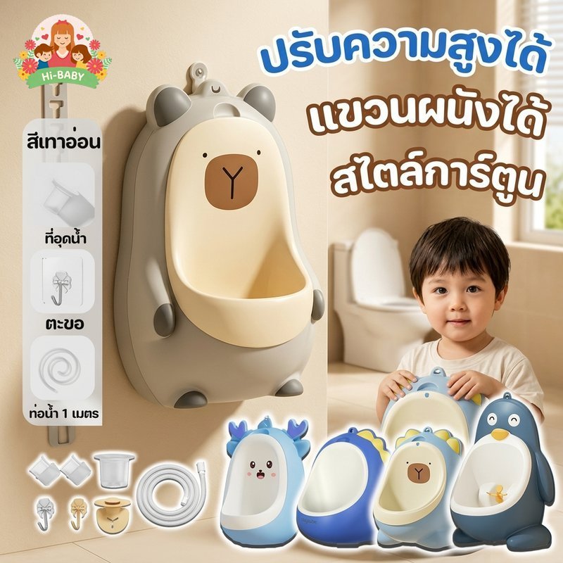 โถปัสสาวะเด็ก ยืนได้ แขวนผนัง ปรับความสูงได้ ป้องกันสาด ล้างง่าย ปิดผนึกกลิ่น วัสดุปลอดสารพิษ