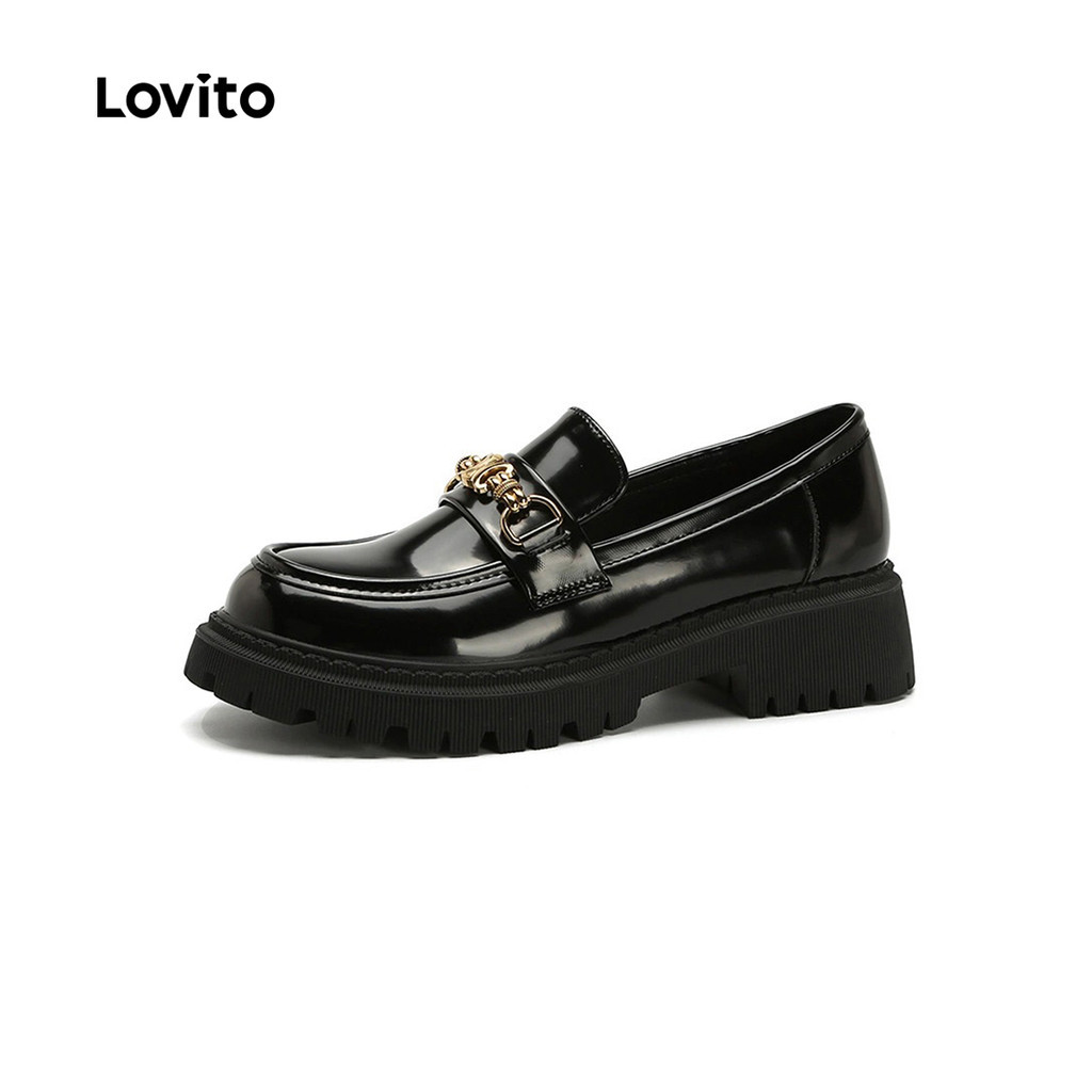 Lovito รองเท้า Boat Shoes สําหรับผู้หญิง แบบหัวเข็มขัดโลหะลําลอง LFA109004