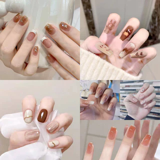 ❤️พร้อมส่ง❤️ เล็บเพรสออนเฉดสีครีมคาปูชิโน่หลากสไตล์ ติดง่าย ถอดใช้ซ้ำได้ ไม่ทำเล็บเสีย ดูเรียบหรู