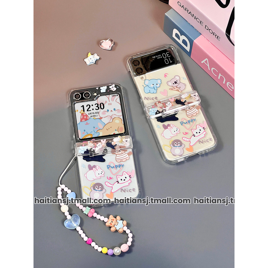 เคส flip5 samsung flip5 Haitian การ์ตูนสัตว์เหมาะสําหรับ Samsung zflip6/5/4/3 หน้าจอพับ Huawei pocke