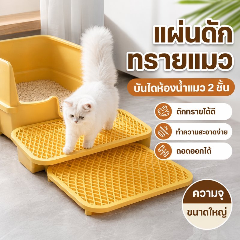 แผ่นดักทรายแมว พรมดักทรายแมว แผ่นรองหน้ากระบะทราย กันลื่น ถอดล้างง่าย ลดทรายกระจาย