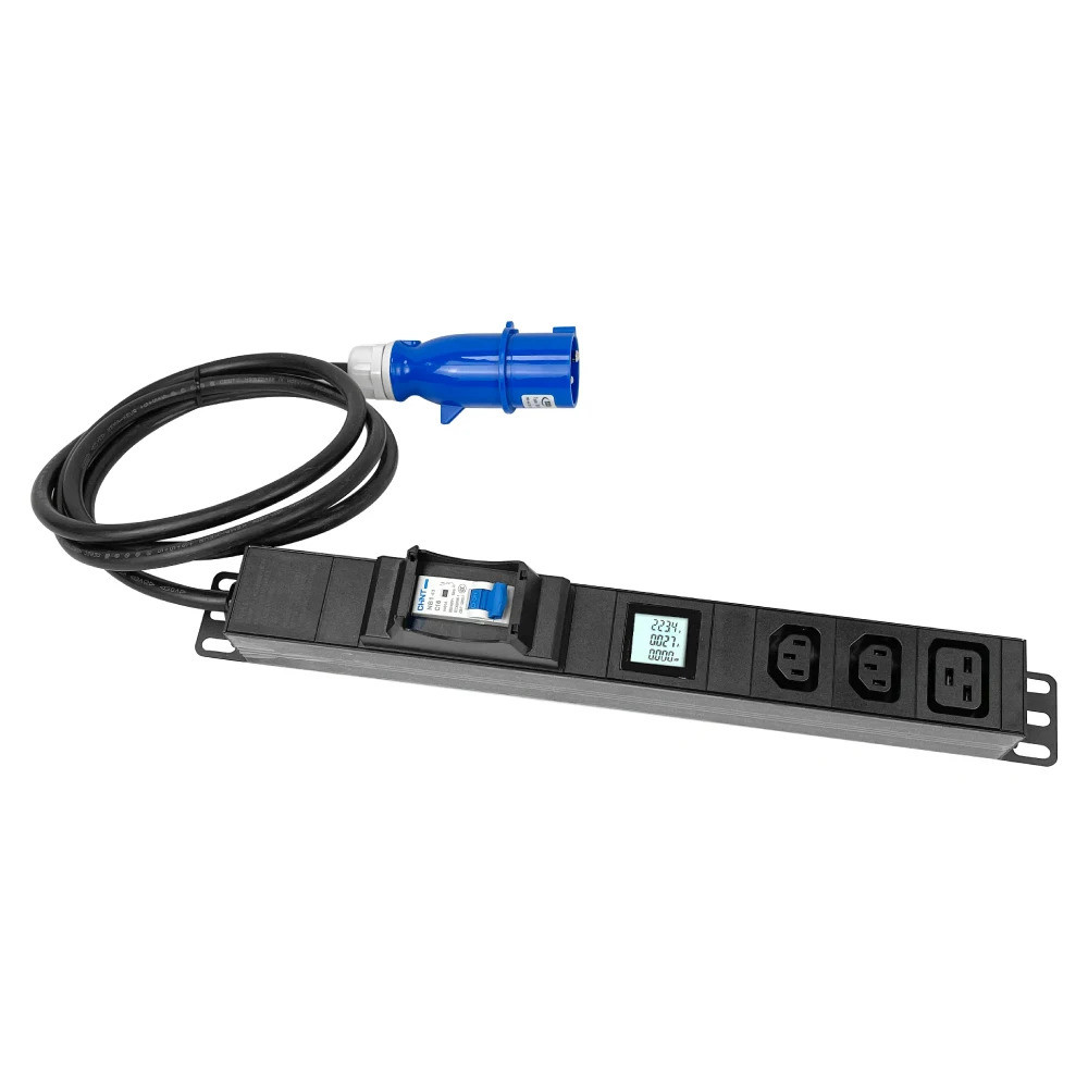 Bestseller ของแท้ใหม่ 220V Single LCD Metered C13C19 PDU 32A Breaker protection Rack Mount PDU Power