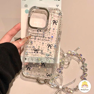 กรอบโทรศัพท์ที่มีโบว์สีดำประดับเพชร เหมาะสำหรับ IPhone 16 17 13 16 14 ProMax 15 16 11 12PRO 15 Plus Air 17 12 15