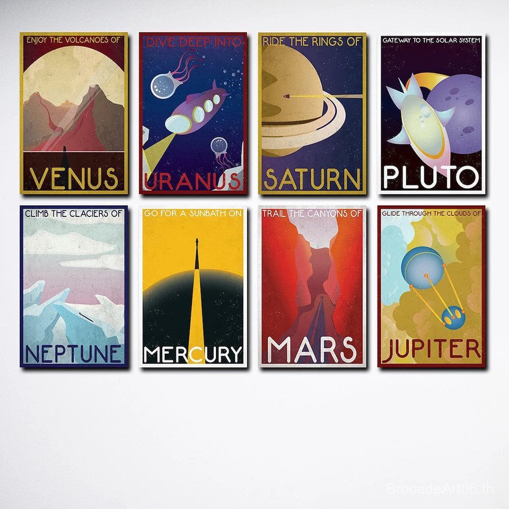 Space Planets พิมพ์และโปสเตอร์ Vintage Retro Universal Planet Art ภาพวาดผ้าใบวิทยาศาสตร์ Fiction Wal
