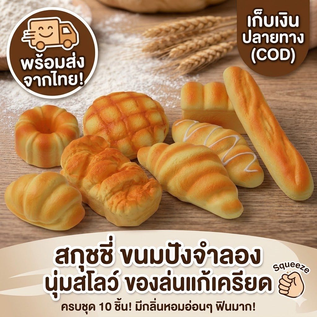 Squishy ขนมปังนุ่มนิ่ม ของเล่นบีบคลายเครียด เด้งช้า เหมือนจริง พร้อมส่ง COD