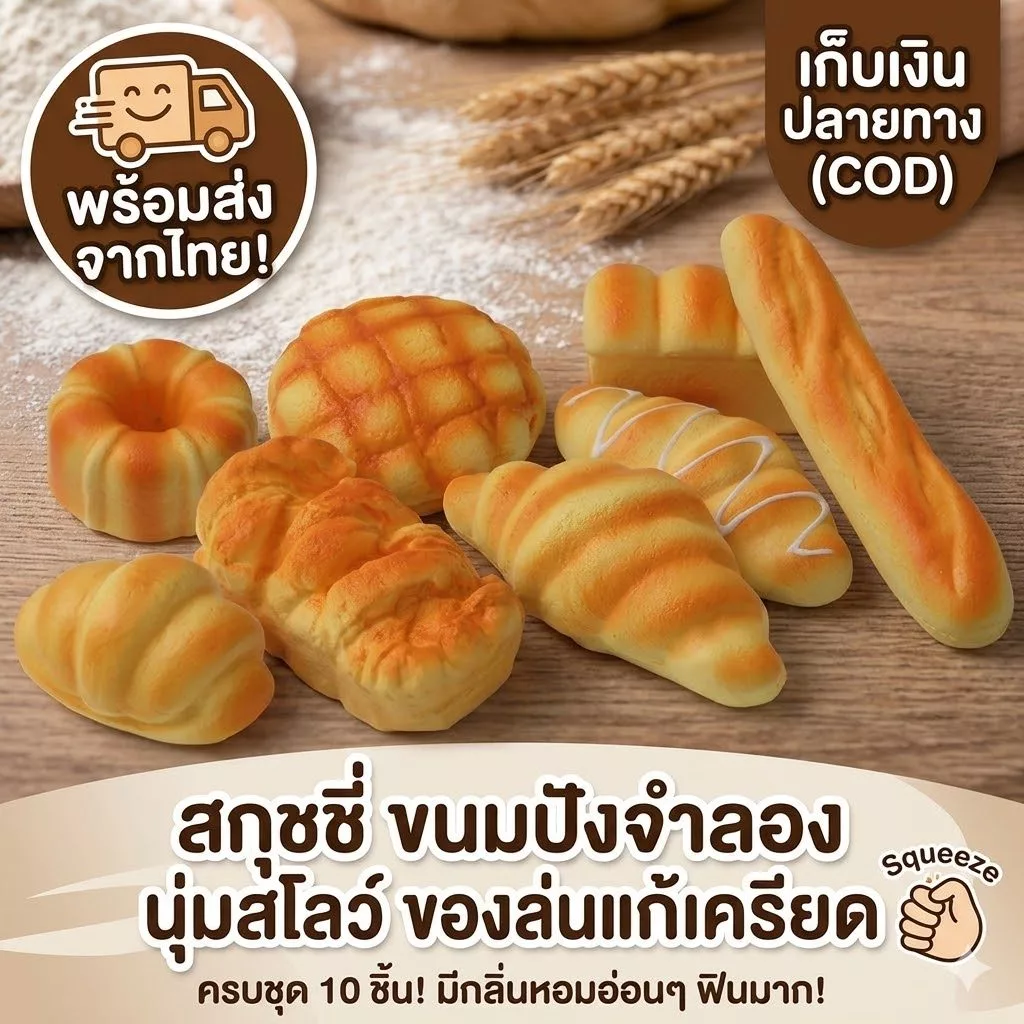 Squishy ขนมปังนุ่มนิ่ม ของเล่นบีบคลายเครียด เด้งช้า เหมือนจริง พร้อมส่ง COD