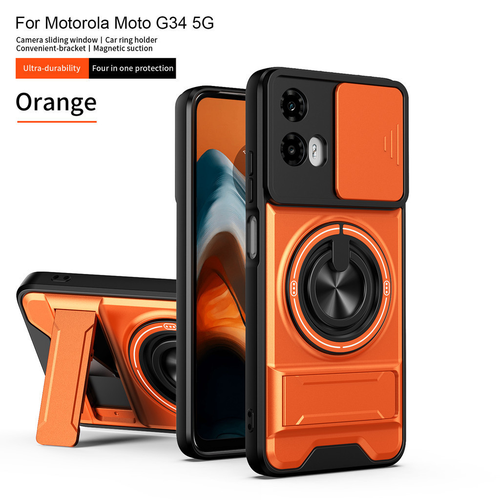 สําหรับ Motorola G34 กรณี Moto G45 ฝาครอบ Moto G35 G34 G45 กรณี Magsafe แม่เหล็กพับทหารเกราะกล้องฝาค