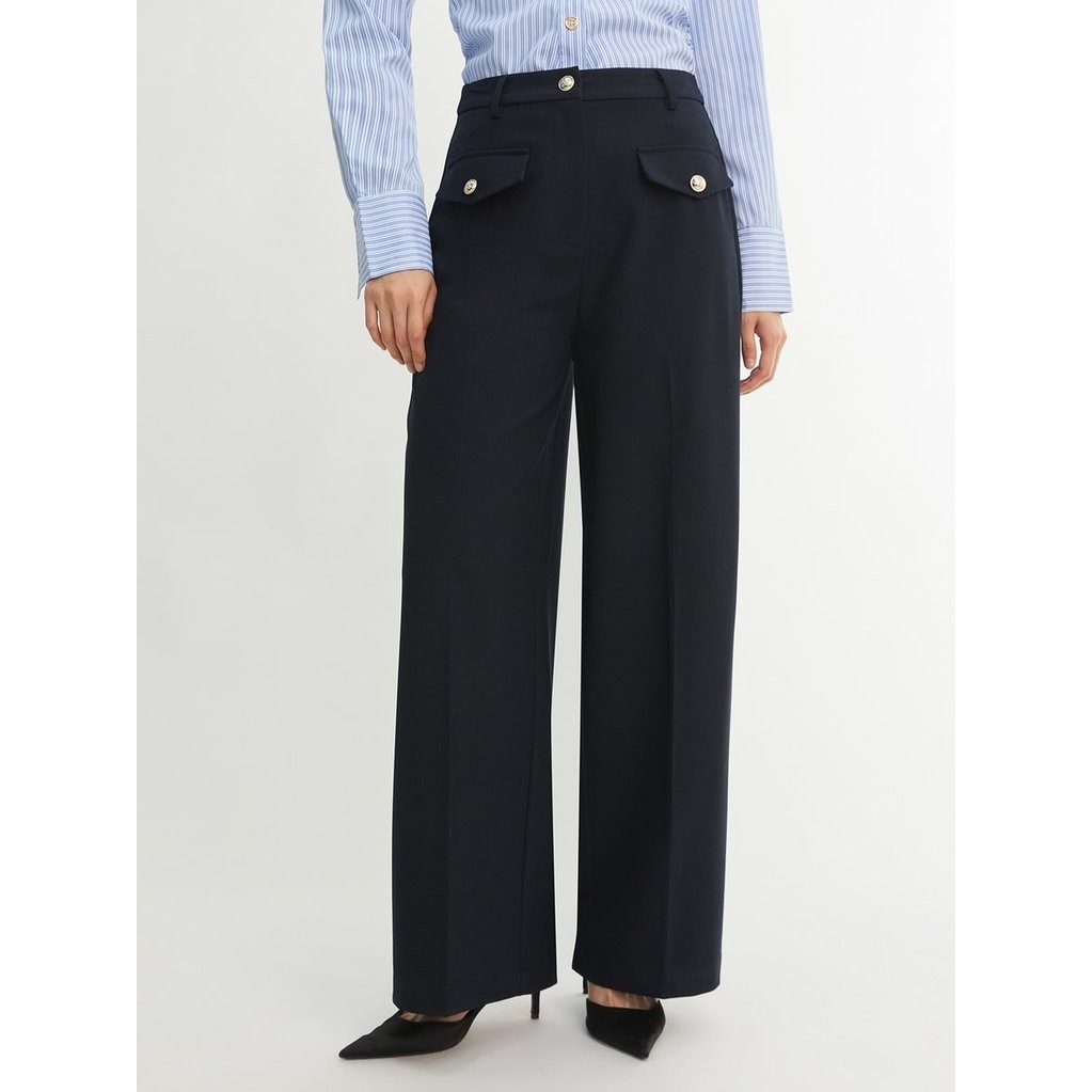 [Pomelo] กางเกงขายาวเอวสูงทรงขากว้าง มีกระเป๋าหน้าแบบมีฝาปิด / High Waist Wide Leg Pants with Front Flap Pockets