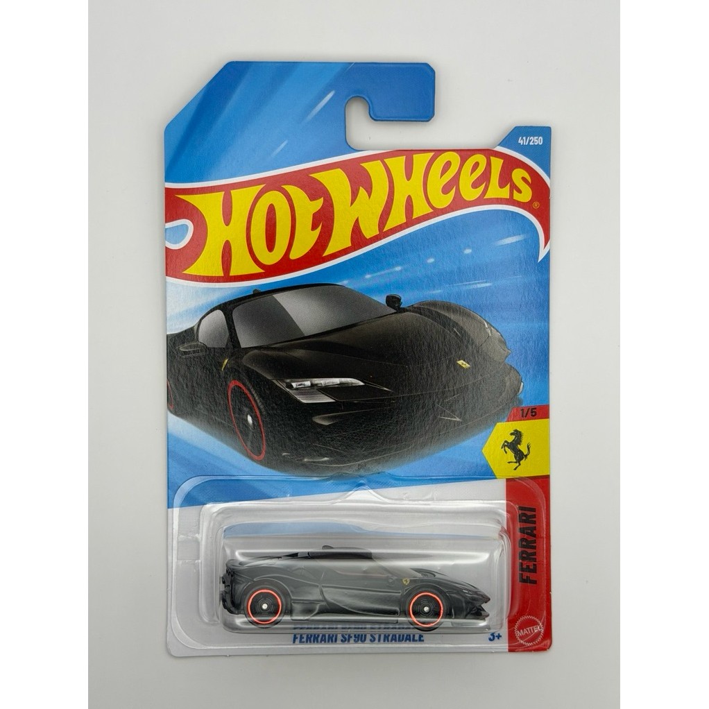 Hot Wheels Ferrari SF 90 Stradale สีดำ ขอบล้อแดง โมเดลรถเหล็ก 1:64 ของแท้