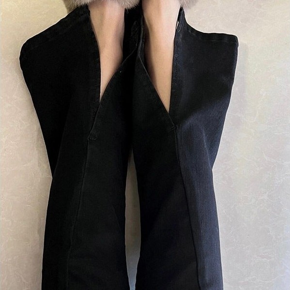 999 Black Slit XS-2XL กางเกงยืดหยุ่นสูง/กางเกงข้อเท้ายาว