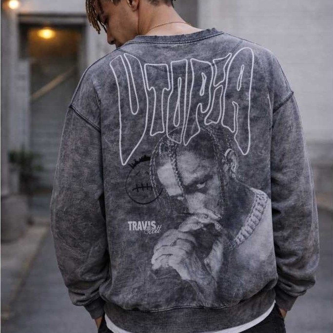 เสื้อสเวตเตอร์ คอกลม ขนาดใหญ่ Wash Rapper Travis Scott Mc.F supply co