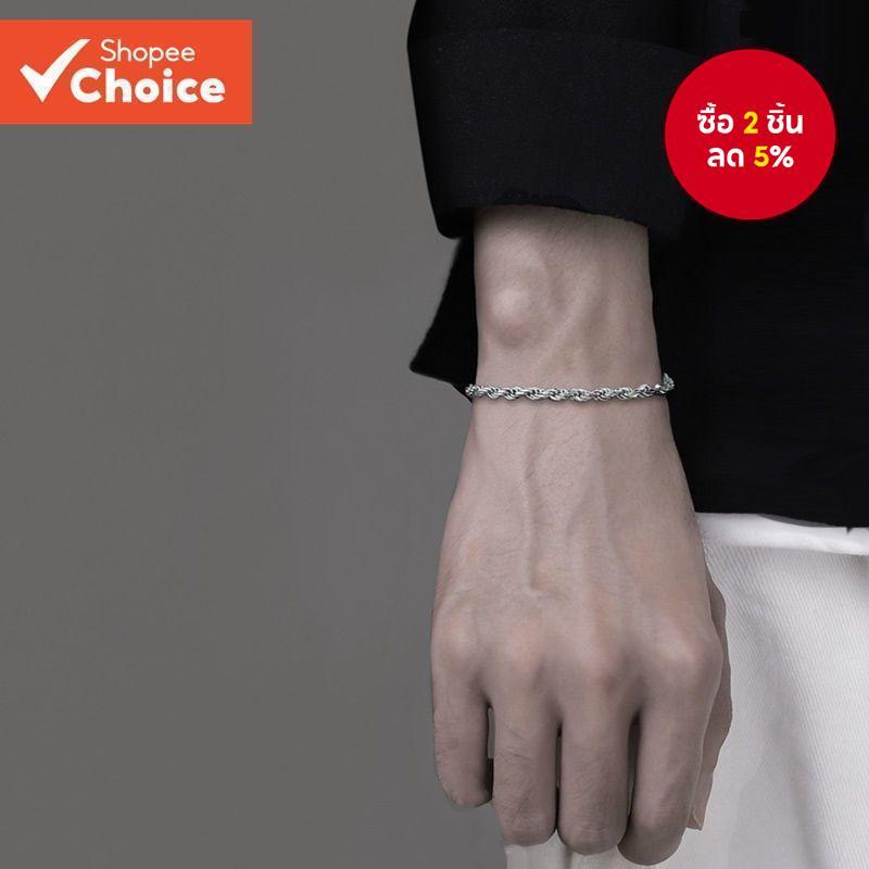 สร้อยข้อมือโซ่เชือกสแตนเลสสีเงินอินเทรนด์สําหรับผู้ชายทนทานไม่ซีดจางอุปกรณ์เสริมสตรีทแวร์