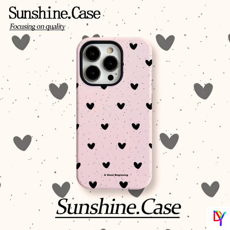 Little Heart 2-in-1 Film Case ผิวมัน Double-Layer Anti-Drop สําหรับ iPhone 17/16 15 Pro Max 14 - 11 XS Max 7/8 Plus