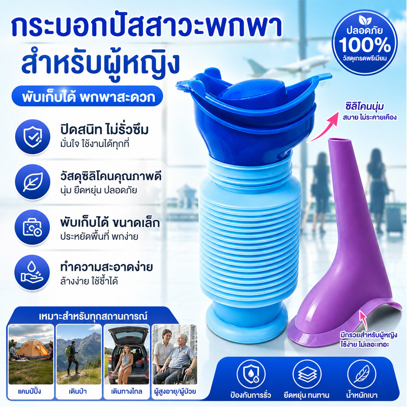 พร้อมส่ง โถปัสสาวะแบบพกพา สามารถยืดได้ ความจุสูง750ml ใช้ได้ทั้งชายและหญิง เหมาะสำหรับการเดินทางกลางแจ้ง