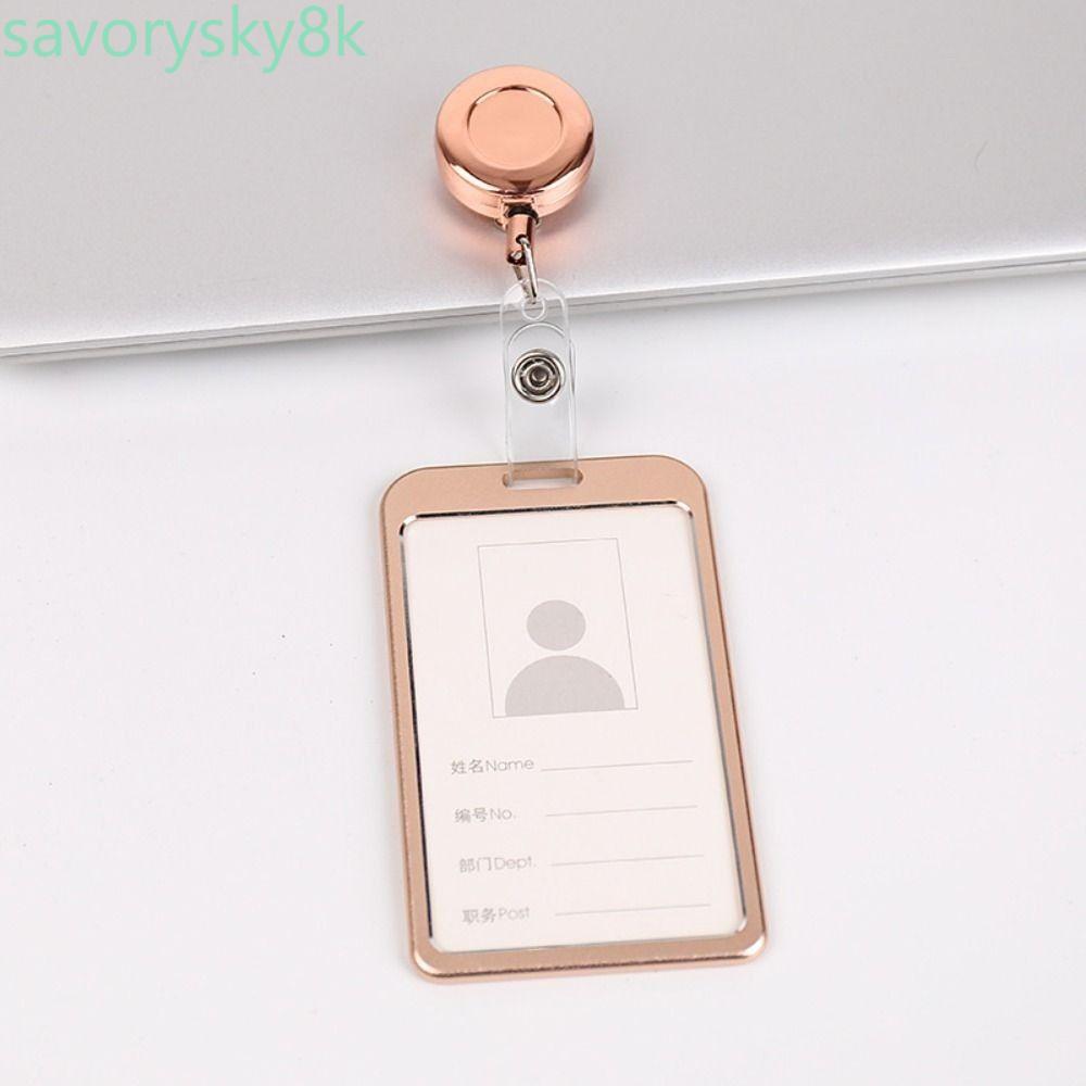 CHROM ฝาครอบการ์ดแนวตั้ง Retractable Badge Reel Name Card Holder อุปกรณ์ป้องกันบัตรแนวนอน