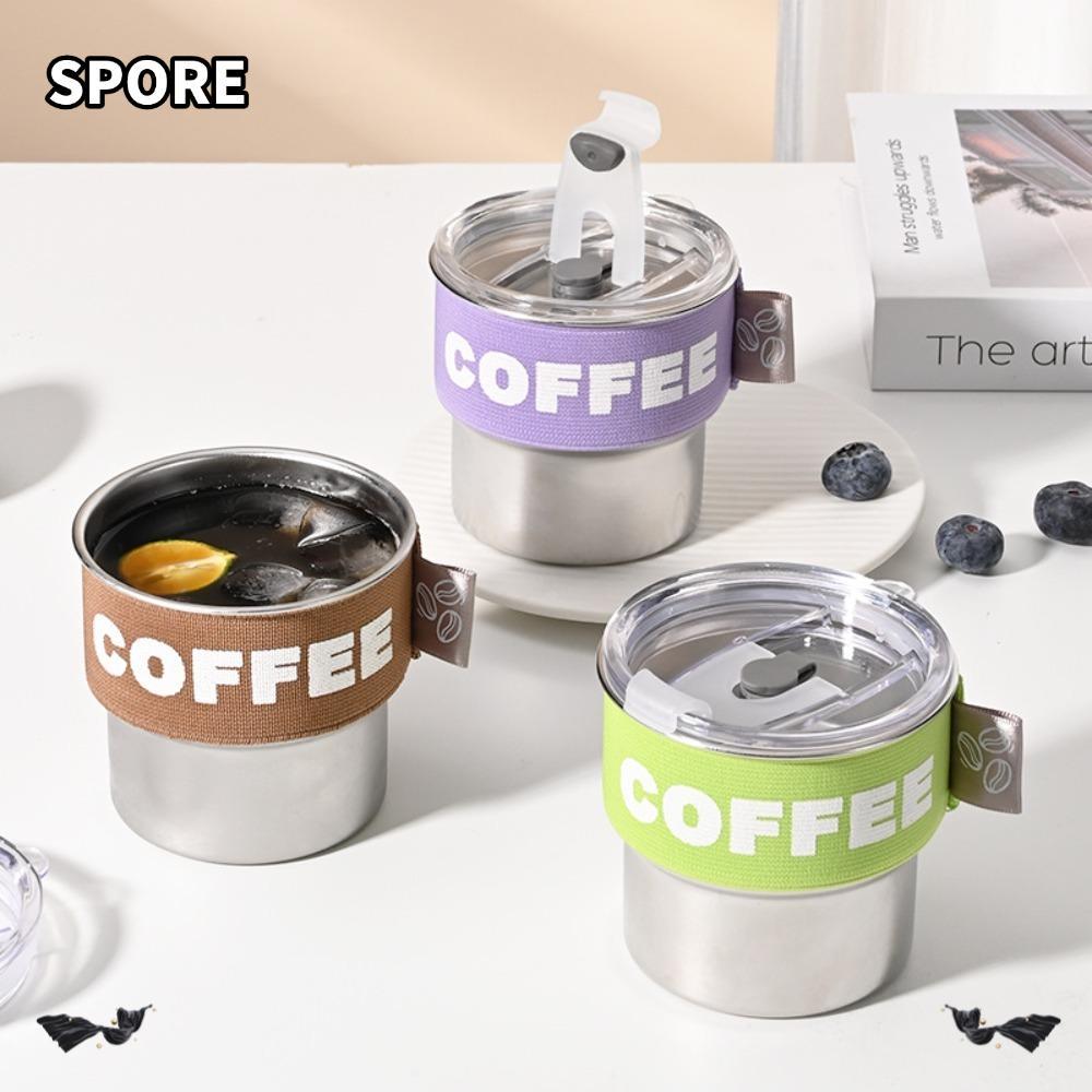 ถ้วยกาแฟ สไปร์,แก้วกาแฟสแตนเลสขนาด 400 มล.,ตัวต้านทานความร้อนแบบใช้ซ้ําได้แบบพกพาพร้อมฝาปิดถ้วยเก็บความร้อนในครัวเรือน