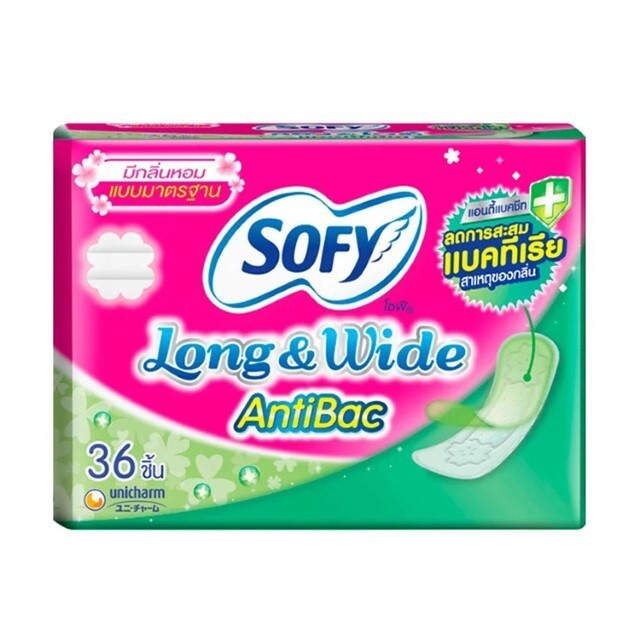 โซฟี ลองแอนด์ไวด์แอนตี้แบคแผ่นอนามัยมาตรฐานมีน้ำหอม Sofy L & W Anti-Bac 36Pcs. ราคาถูก Shopee Lazada