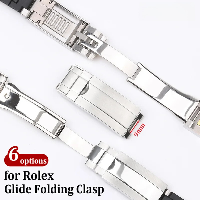 สําหรับ Rolex 9x9 มม.สแตนเลสสตีลนาฬิกาหัวเข็มขัด Glide Clasp ปรับพับหัวเข็มขัดสายคล้องคอปุ่มสําหรับ 