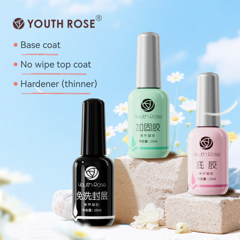 Youth Rose No Wipe Top Base Coat Gel Nail Polish Primer Air Dry Reinforce Function Gel Matte Top Coat Tempered Top Coat