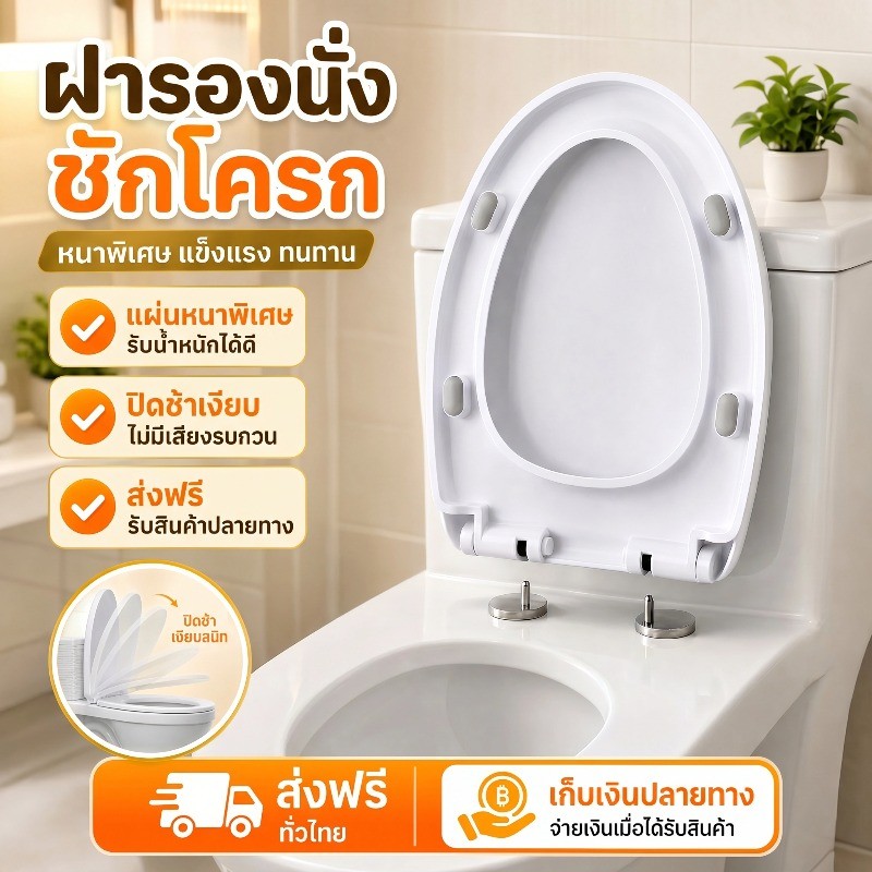 THAI ฝารองนั่ง ฝารองนั่งชักโครก U/V/O รับน้ำหนัก500กก. ใช้ได้ทุกยี่ห้อ  ฝาชักโครกติดตั้งง่าย แข็งแรง ทนทาน