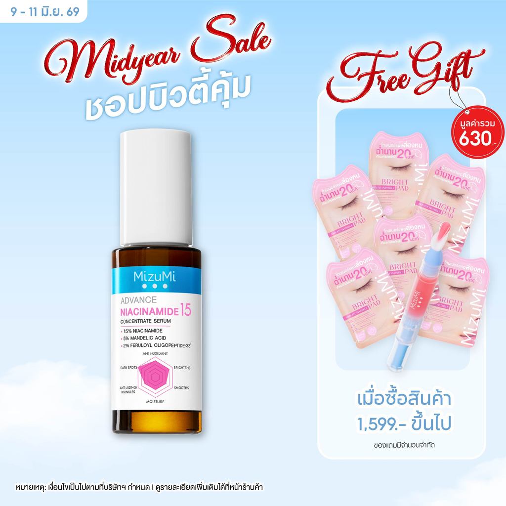 MizuMi Advance Niacinamide 15 Concentrate Serum 30 ml เซรั่มไนอะซินาไมด์ สูตรเข้มข้น 15% ลดเลือนจุดด่างดำ ความหมองคล้ำ