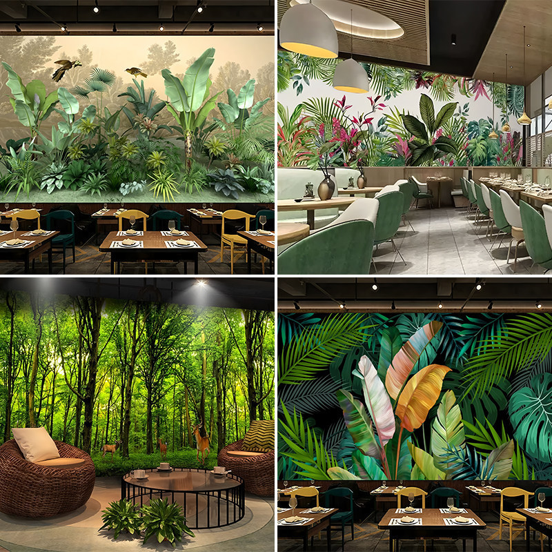 2D background fabric Southeast Asian tropical rainforest wallpaper plant leaves banana leaf wallpaper restaurant hotel l