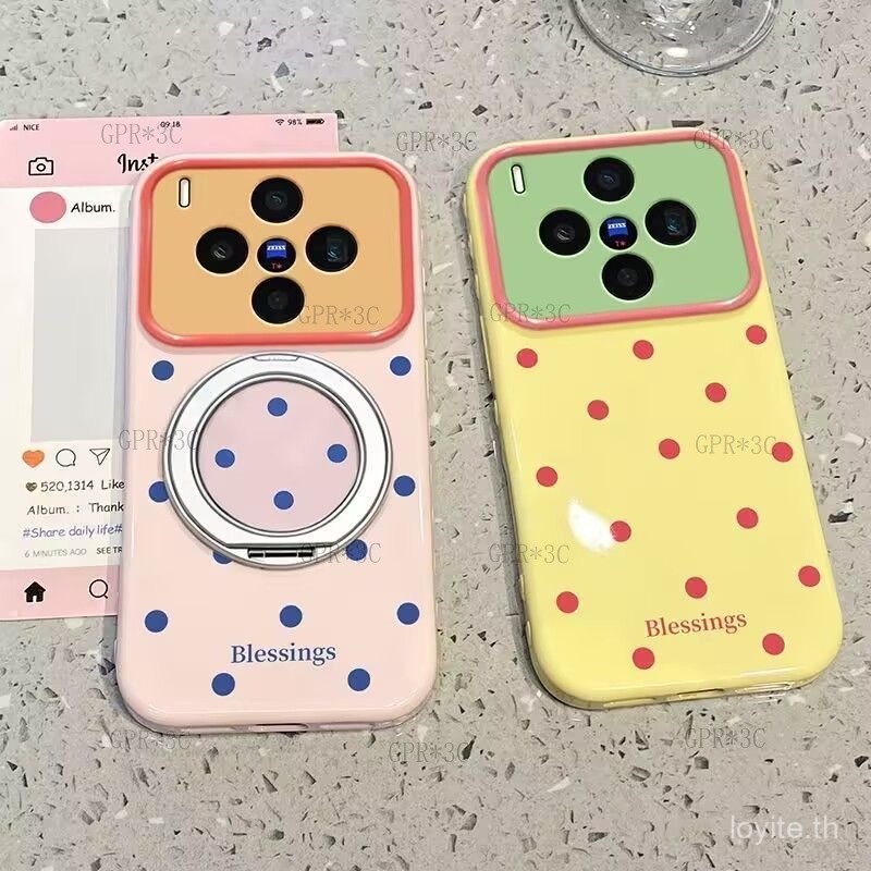 เคสโทรศัพท์ลายจุดบล็อกสี​ สําหรับฝาครอบอะคริลิค Vivo X300 S / X300 Ultra พร้อมขาตั้งหมุนได้เคสโทรศัพท์ป้องกันการกระแทก