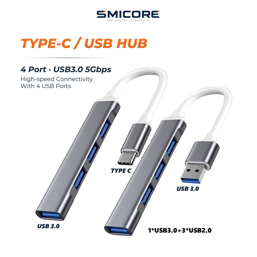 USB HUB 3.0 4 พอร์ต Type-C ความเร็วสูง สำหรับ PC Laptop ไม่ต้องติดตั้ง Plug & Play Adapter