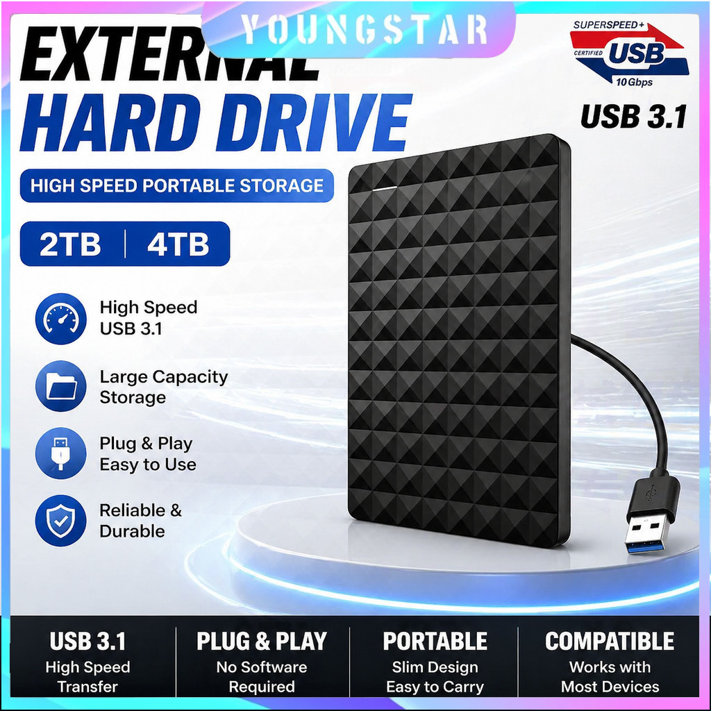 FYG แบบพกพา 2.5 นิ้ว HDD ภายนอก 2TB 4TB USB 3.0 – Fast Transfer Slim Drive สําหรับ Windows & macOS V