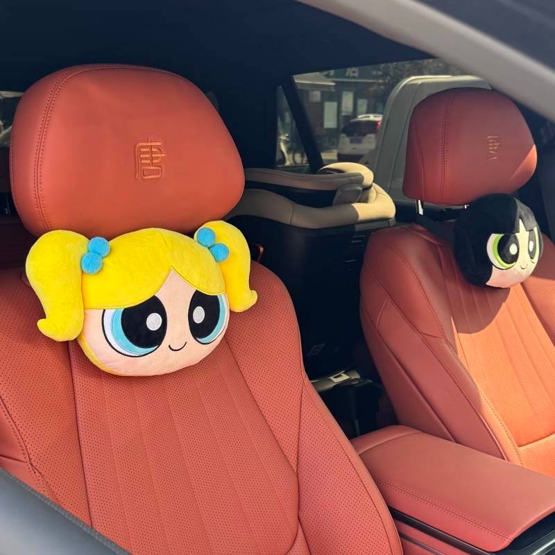 The Powerpuff Girls Automotive Headrest Xiaohongshu Popular Cute Plush Pillow Comfortable Cushion Gift for Friends Cute car headrest