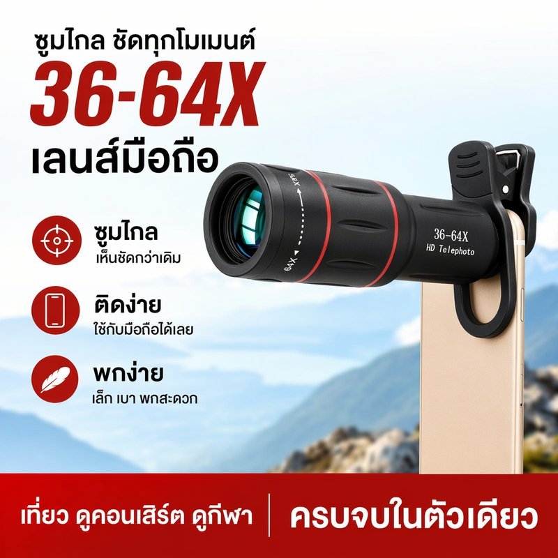 เลนส์ซูมมือถือ เลนส์เทเลโฟโต้ 36x 64x ภาพคมชัด hd ดูนก คอนเสิร์ต กีฬา ท่องเที่ยว ซูมไกล