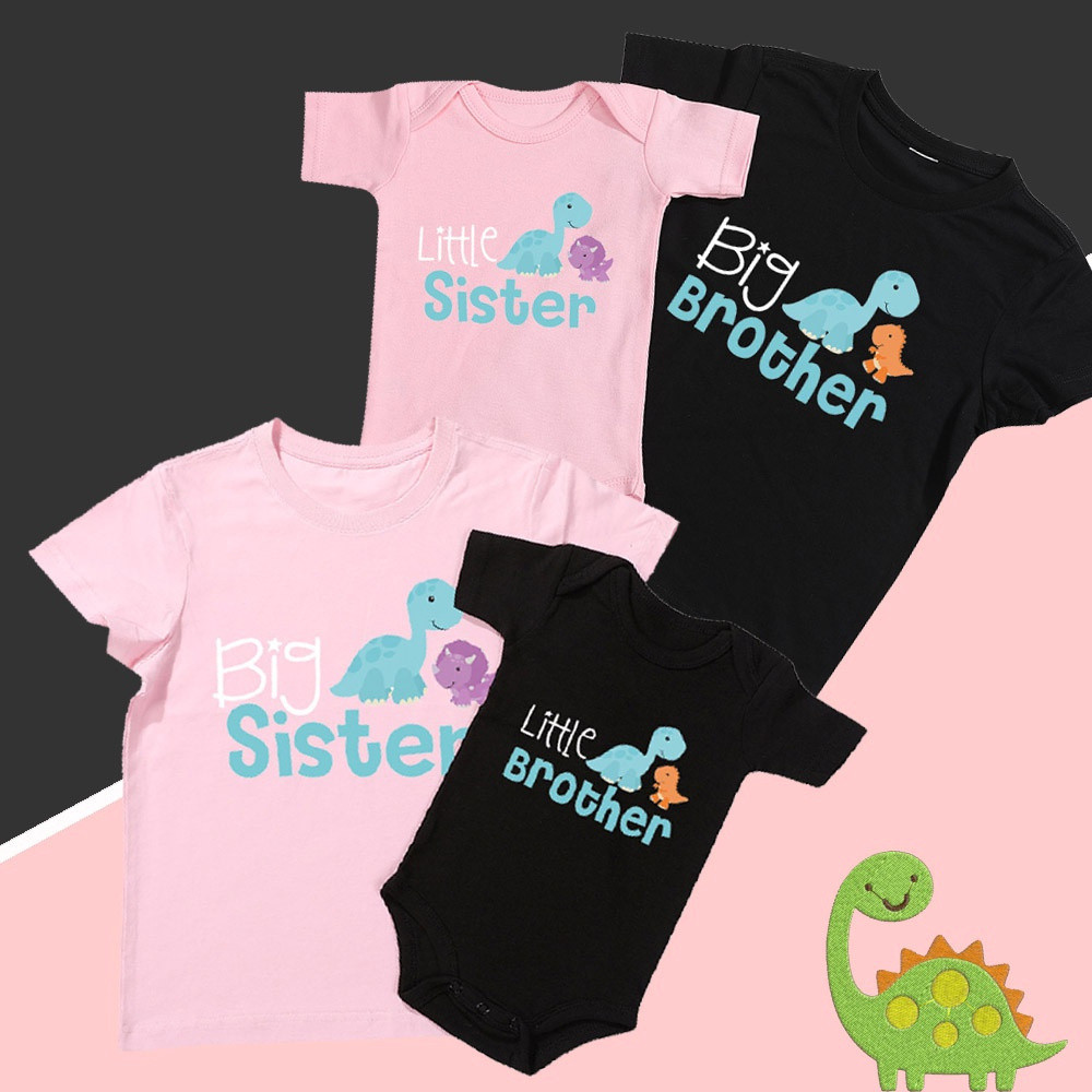 Big Little Brother Sister Siblings Matching เสื้อยืด romper ส่วนบุคคลไดโนเสาร์เสื้อ Big Little Bro S