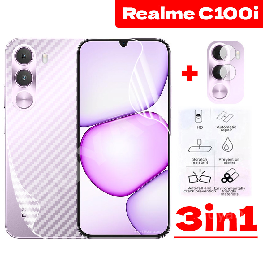 สําหรับRealme C100i 4G 2026 ฟิล์มไฮโดรเจลด้านหน้าโทรศัพท์กลับฟิล์มคาร์บอนไฟเบอร์C100i C100 C100X RealmeC100iเลนส์กล้องClear Screen Protector Soft HDป้องกันดูคลุมทั้งหมด