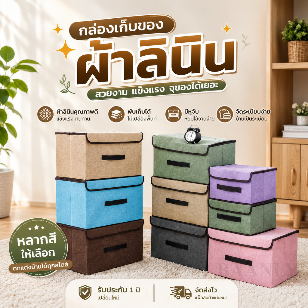 1 แถม 1🔥 กล่องผ้าลินิน พับเก็บได้ เก็บเสื้อผ้า สิ่งของได้สะดวก กล่องใส่เสื้อผ้า กล่องเก็บของอเนกประสงค์