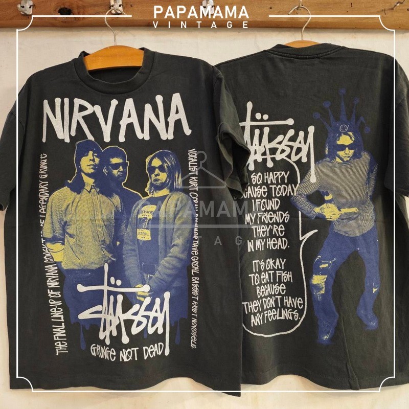 [ STฺUฺSฺSY ] NIRVANA Bio Washed tag USA เสื้อวินเทจ เสื้อสตรีท แฟชั่น papamama vintage shirt